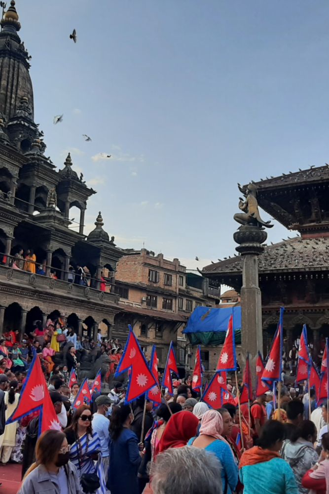 Manifestation pour le retour de la monarchie à Patan au Népal.