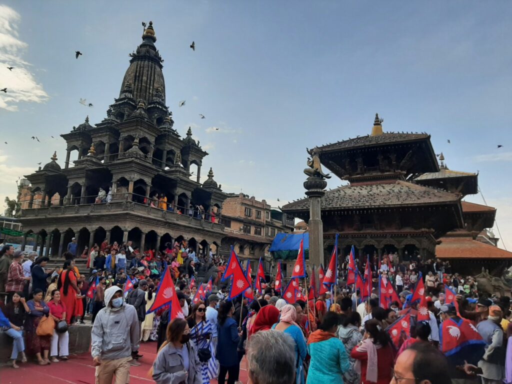 Manifestation pour le retour de la monarchie à Patan au Népal.